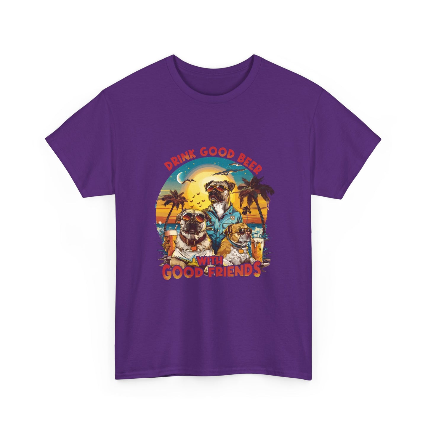 Beer & Pups T-Shirt — "Drink Good Beer with Good Friends" Retro Beach Tee