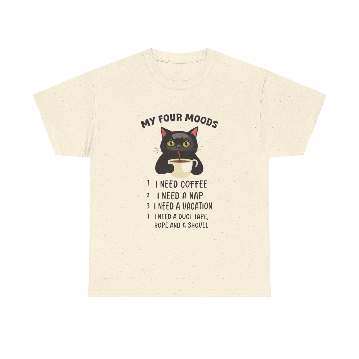 Cat 'My Four Moods' Coffee Tee — Funny Cat Coffee Shirt