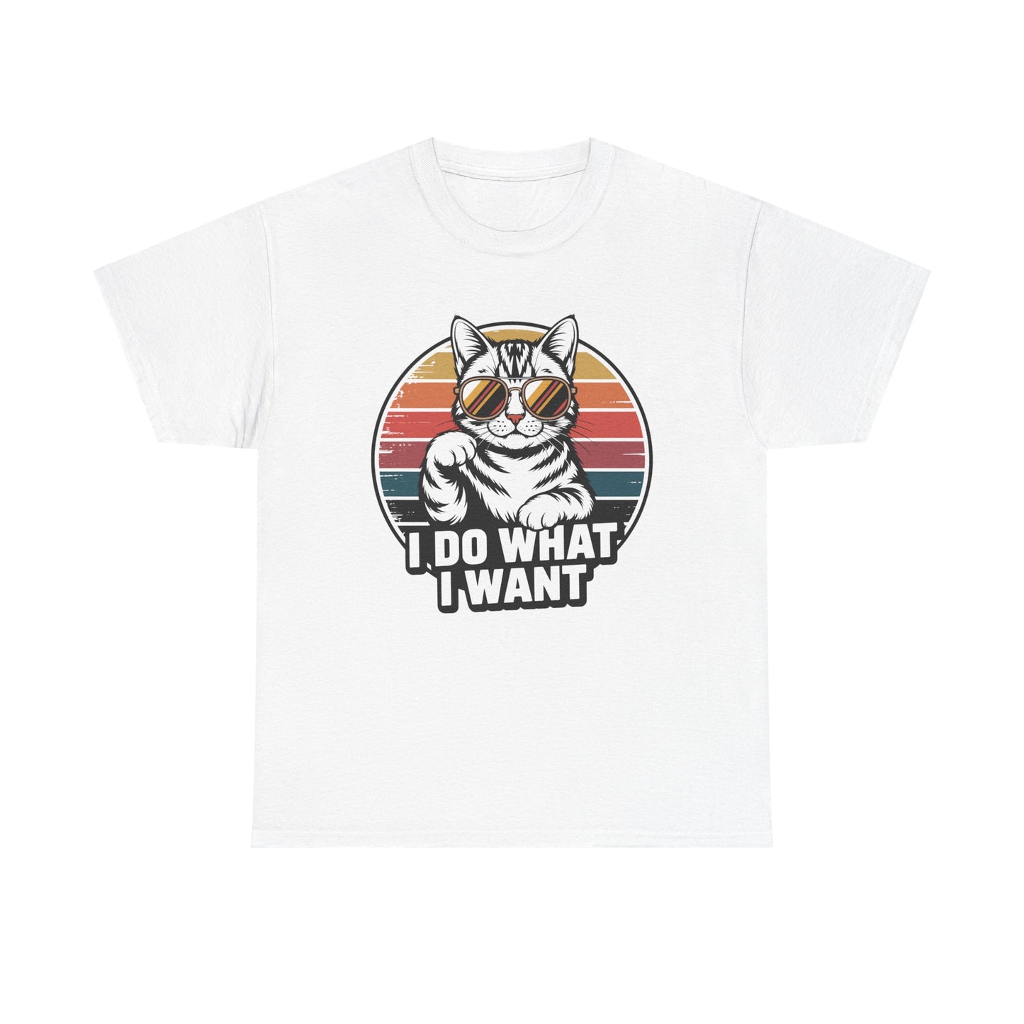 I Do What I Want Cat T-Shirt — Retro Sunglasses Vintage Stripe Graphic Tee