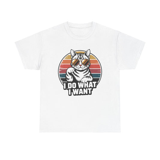 I Do What I Want Cat T-Shirt — Retro Sunglasses Vintage Stripe Graphic Tee