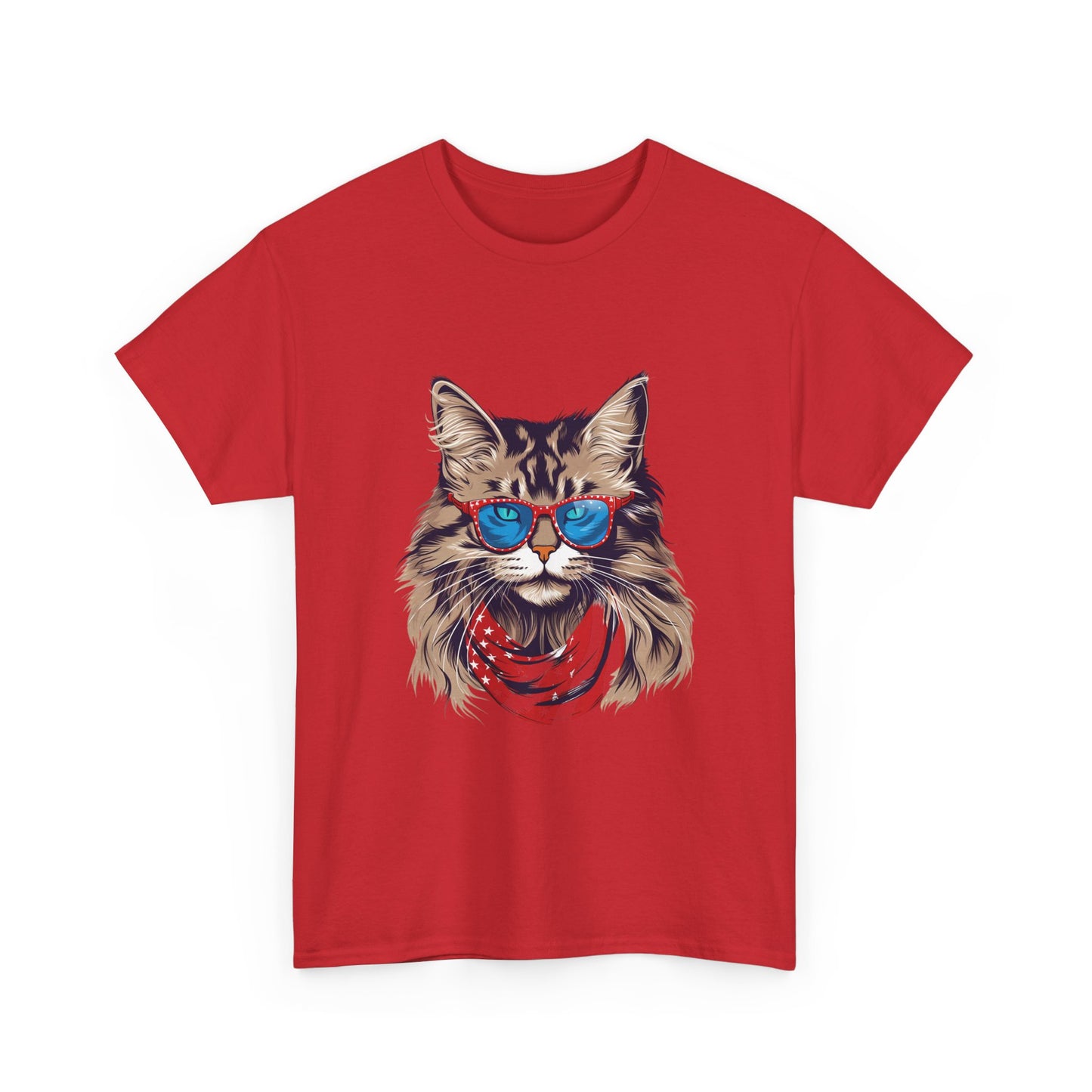 Patriotic Cat Tee — Cat with American Flag Bandana & Sunglasses T-Shirt