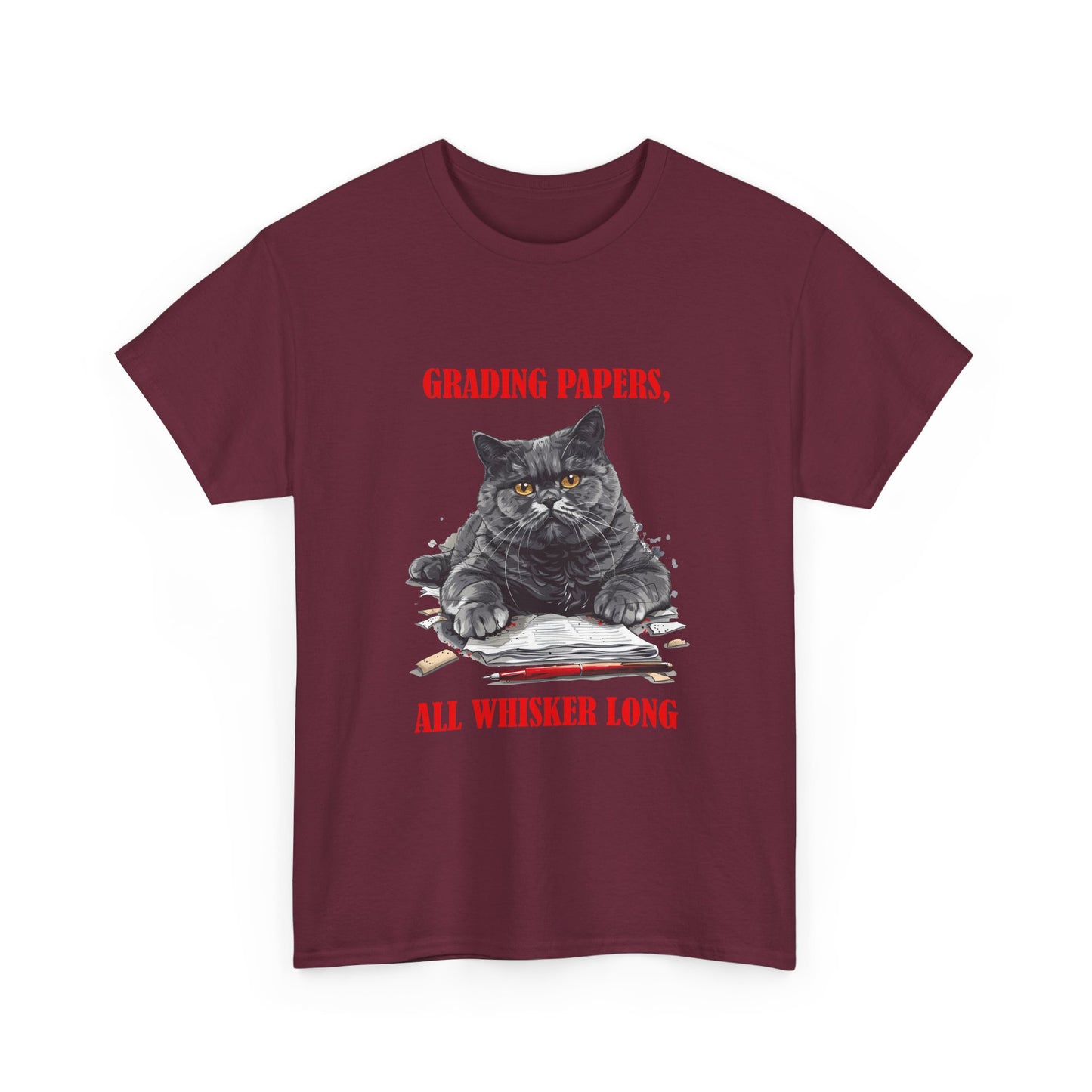 Teacher Cat T-Shirt — "Grading Papers, All Whisker Long" Funny Teacher Gift