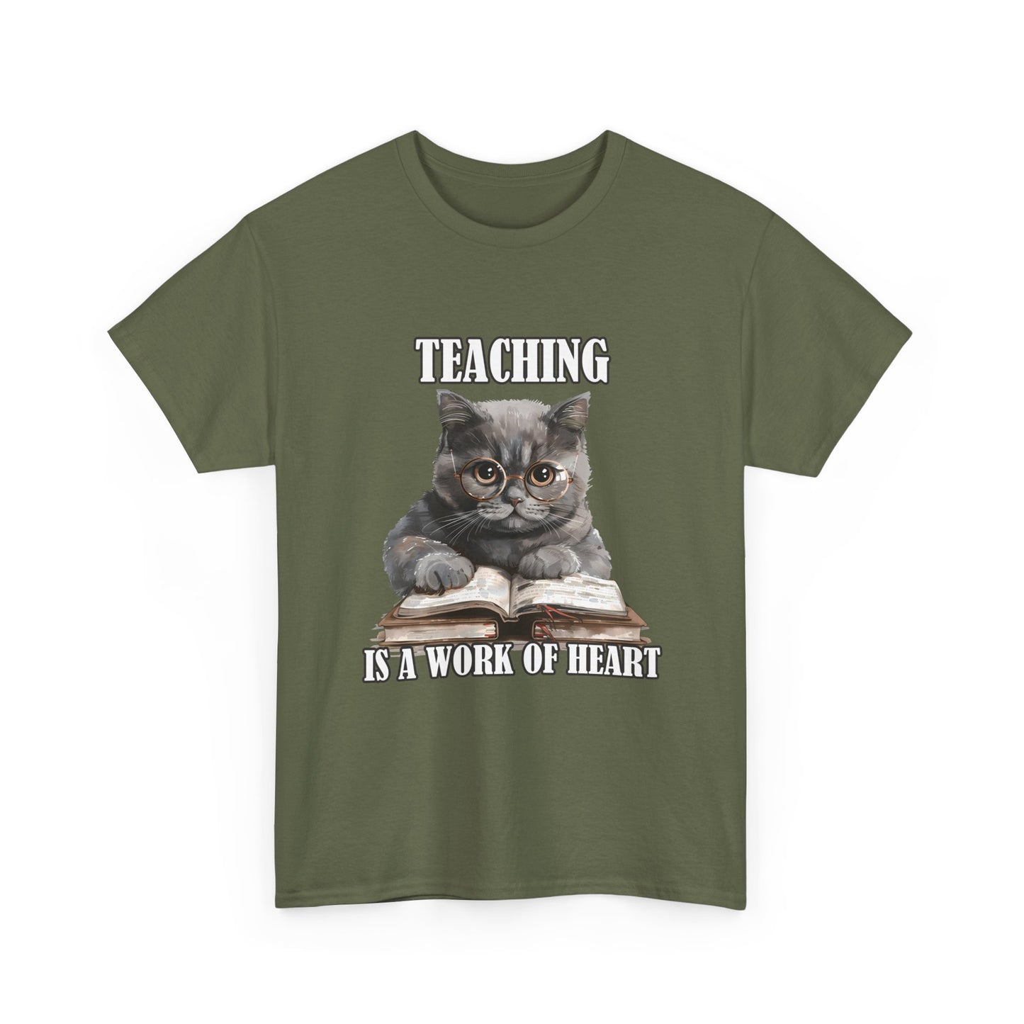Teacher Cat T-Shirt – "Teaching Is A Work Of Heart" Cute Cat Teacher Tee