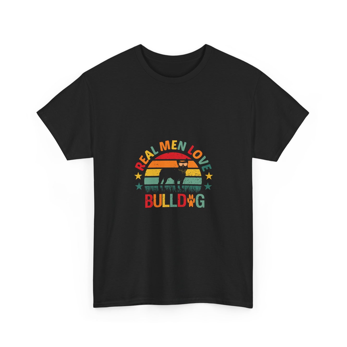 Bulldog T-Shirt — "Real Men Love Bulldog" Retro Rainbow Graphic Tee