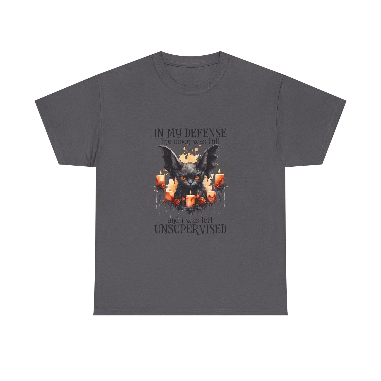 Bat Candle Tee - "In My Defense the Moon Was Full" Halloween Graphic T-Shirt
