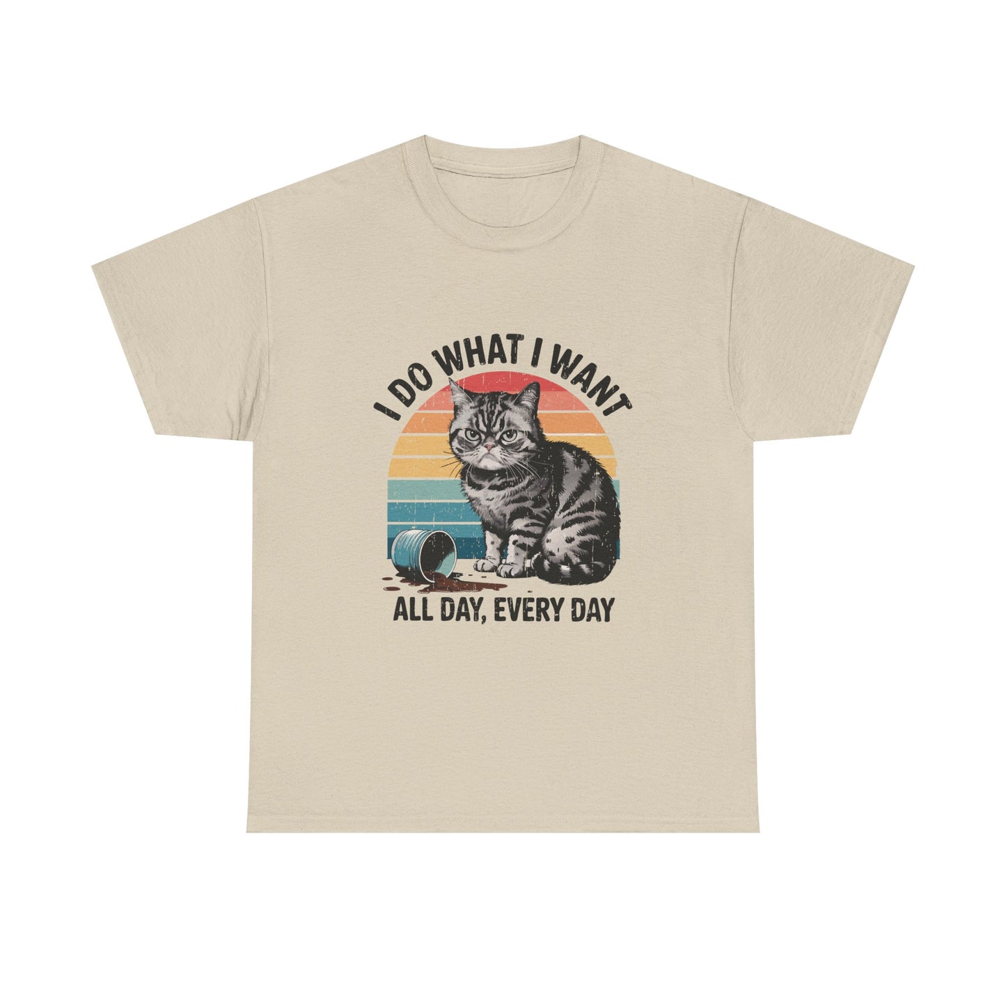 Cat Graphic Tee — "I Do What I Want All Day, Every Day" Vintage Sunset T-Shirt