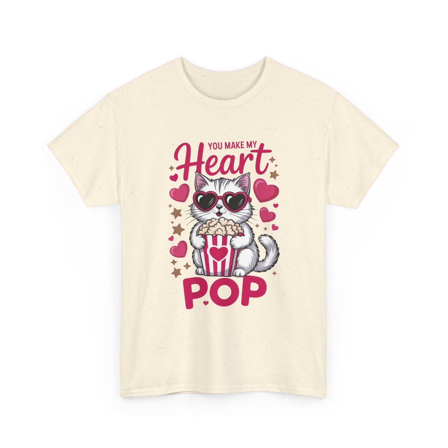 T-Shirt — "You Make My Heart Pop" Cute Cat Popcorn