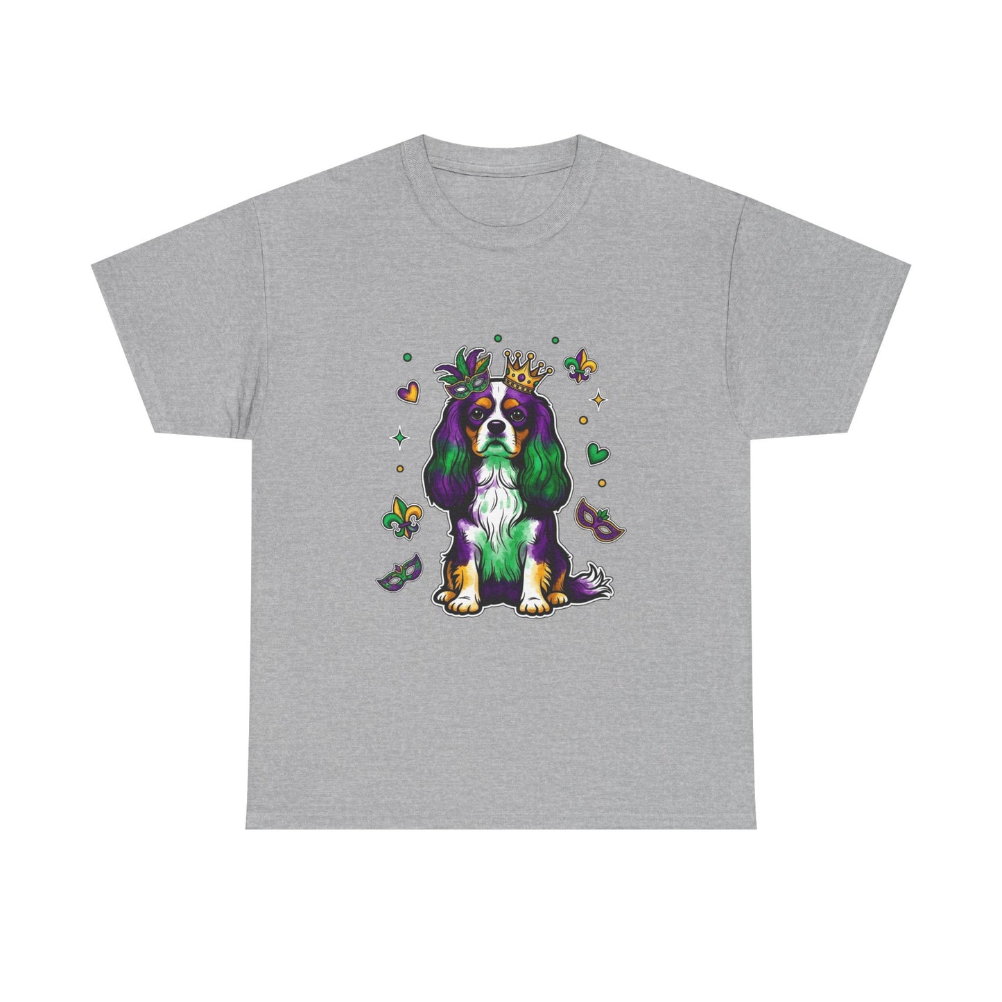 Mardi Gras Cavalier King Charles Dog T‑Shirt — King & Mask Festival Tee